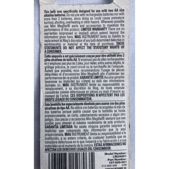 New Lot of 2 Mini-Maglite 2-Cell AA Krypton Super-Bright Lamp Replacement Bulbs - Picture 4 of 5